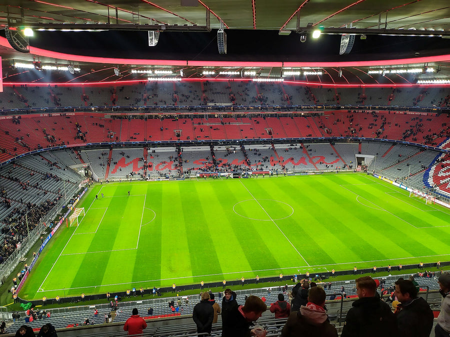 View from the upper tier of the Allianz Arena’s east stand towards the opposite stand, the whole field visible
